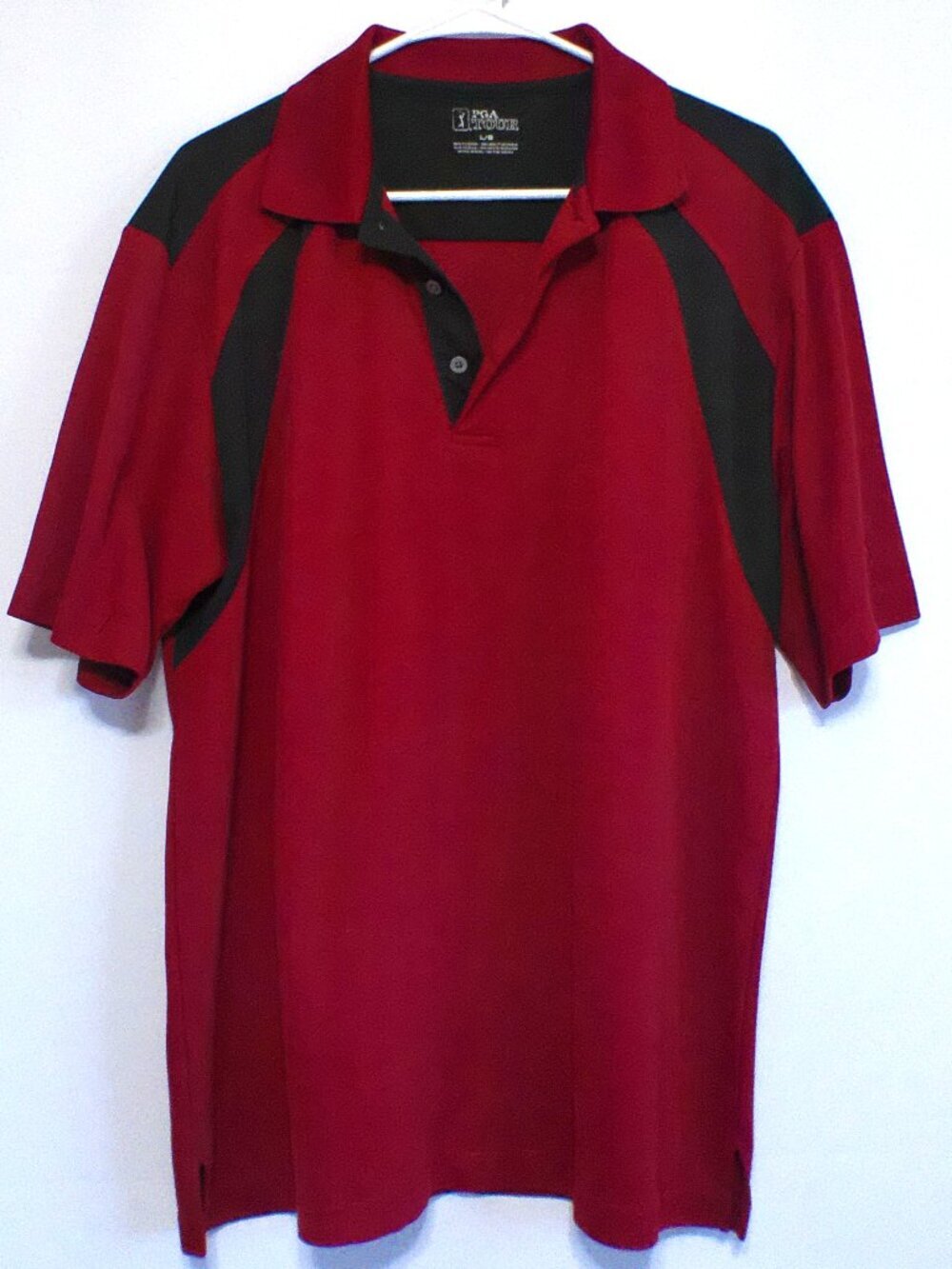 PGA Tour Golf Polo Shirt Mens Large Red Black Colorblock Performance Short Sleev